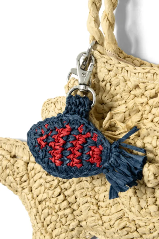 raffia fish bag charm - blue & red stripe made by Damson Madder