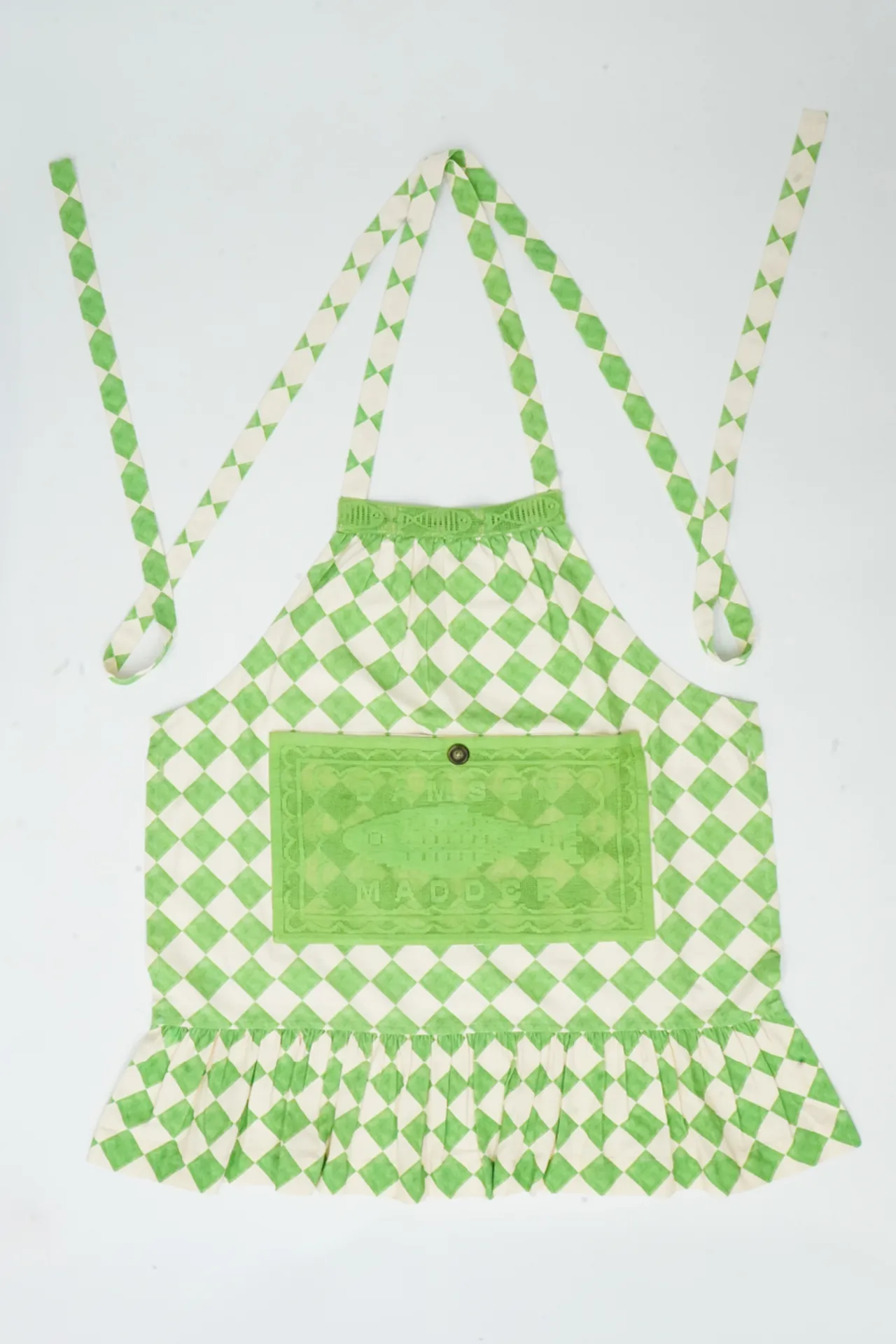 Nonna's House - Green Check Filet Lace Apron sold by Damson Madder product image thumbnail 2