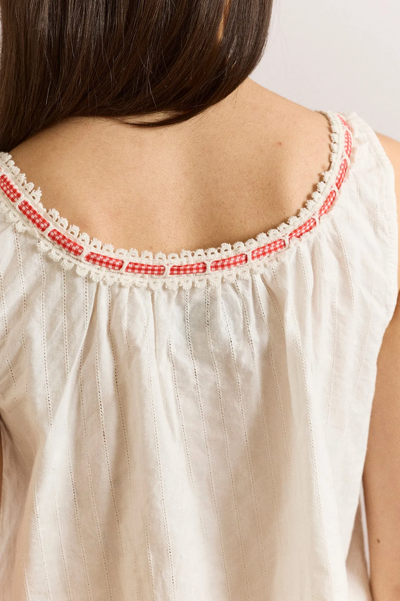 elodie cami - white with red gingham tie sold by Damson Madder product image thumbnail 5