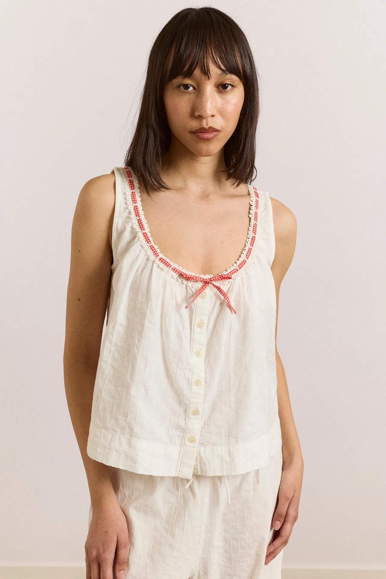 elodie cami - white with red gingham tie sold by Damson Madder product image thumbnail 2