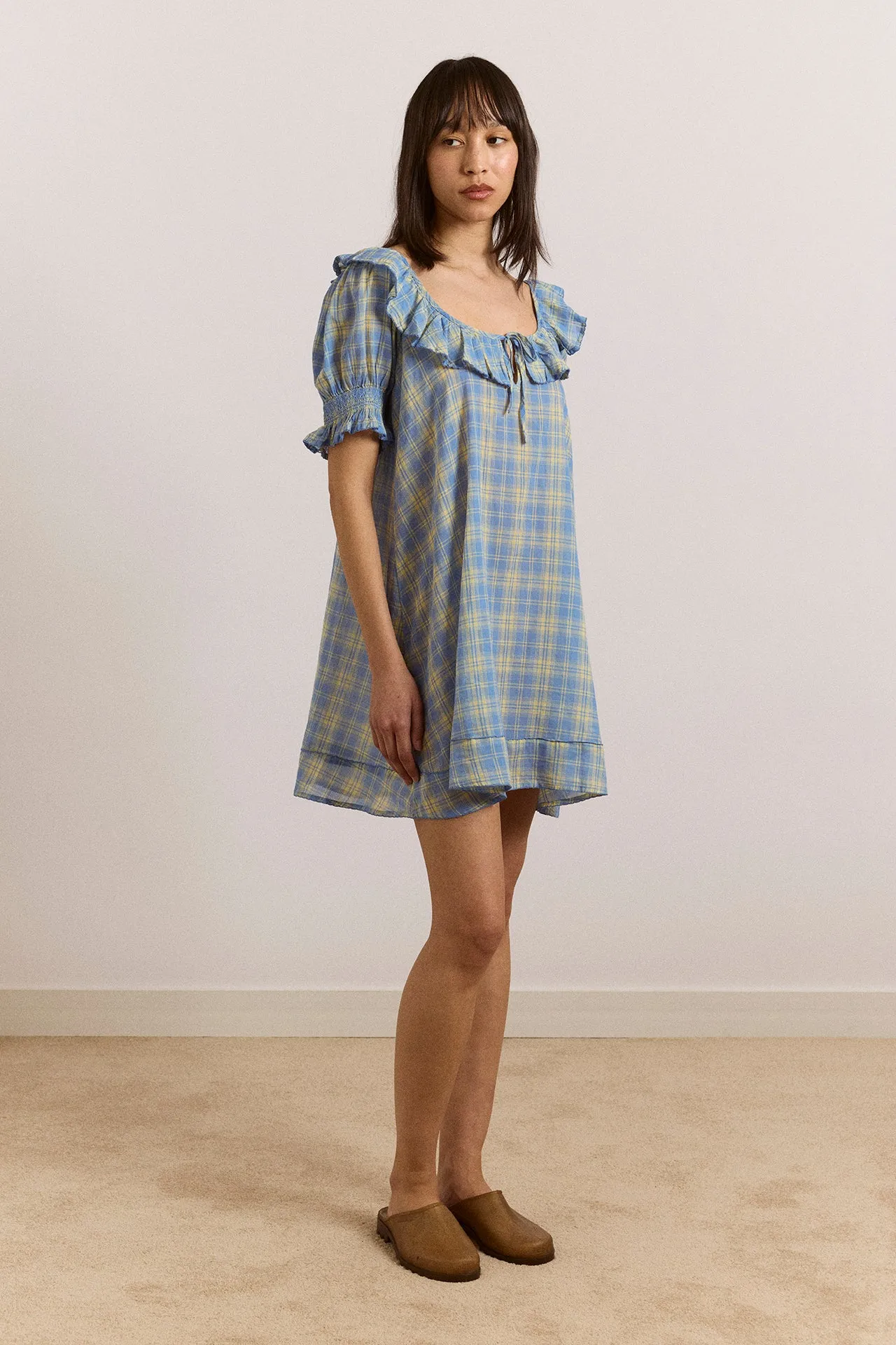 harlow mini night dress - butter blue check sold by Damson Madder