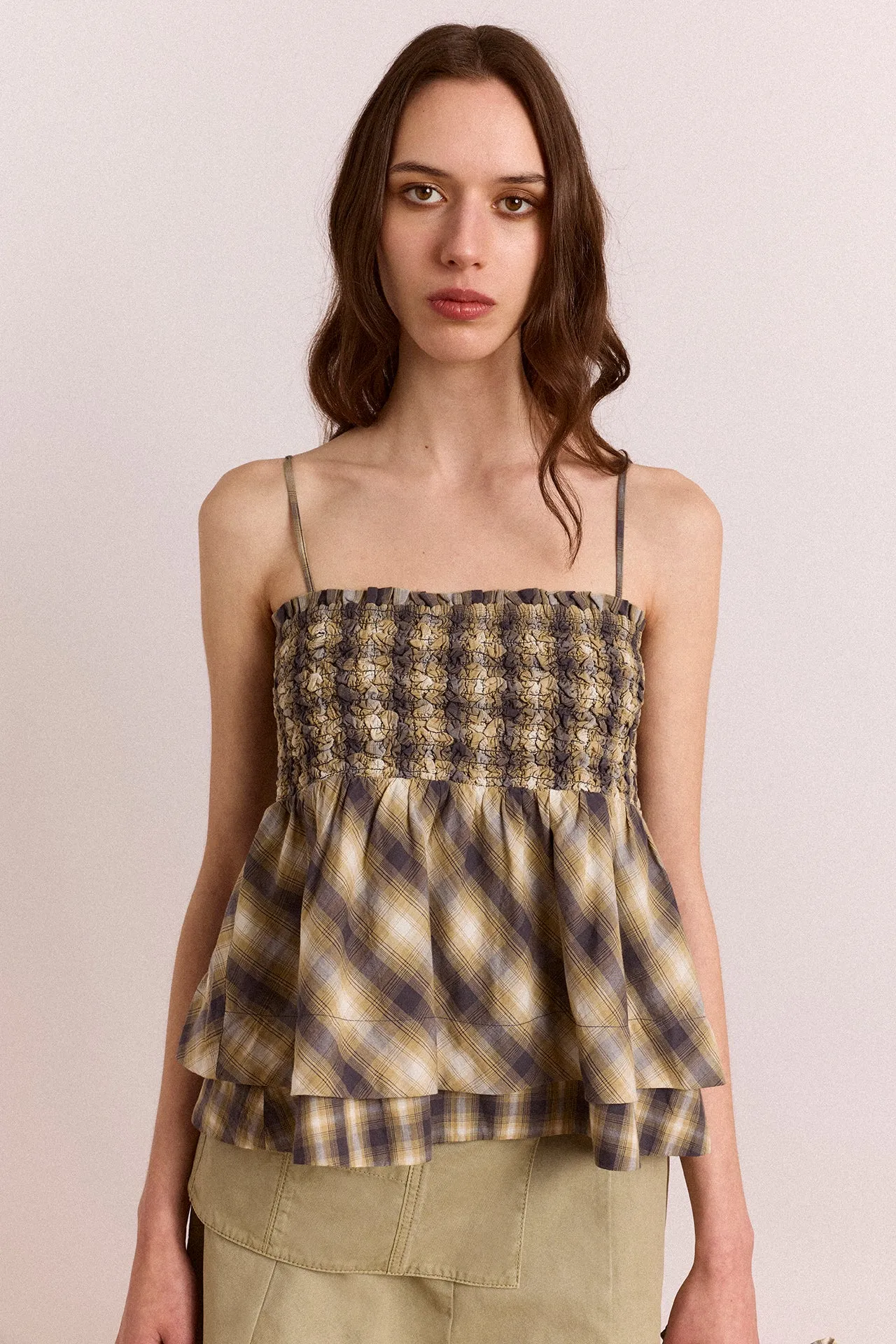 Azalea Cami - Cardamon Mix Check sold by Damson Madder