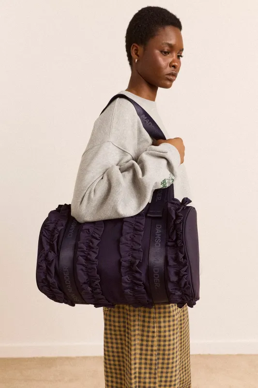 Brooke Frill Barrel Bag In Navy made by Damson Madder