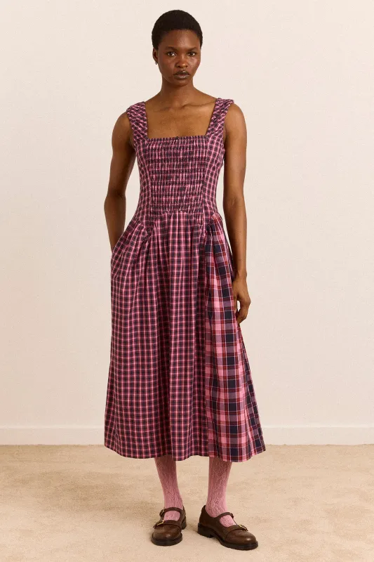 Molly Midi Dress - Magenta Check made by Damson Madder