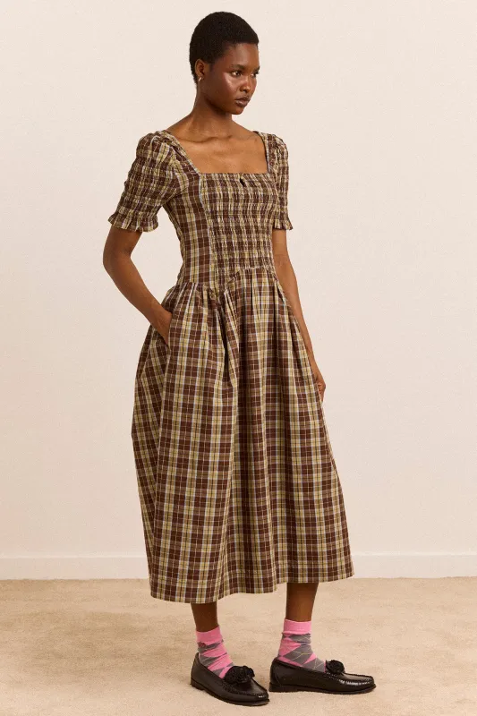 Molly Midi Dress - Cocoa Check made by Damson Madder