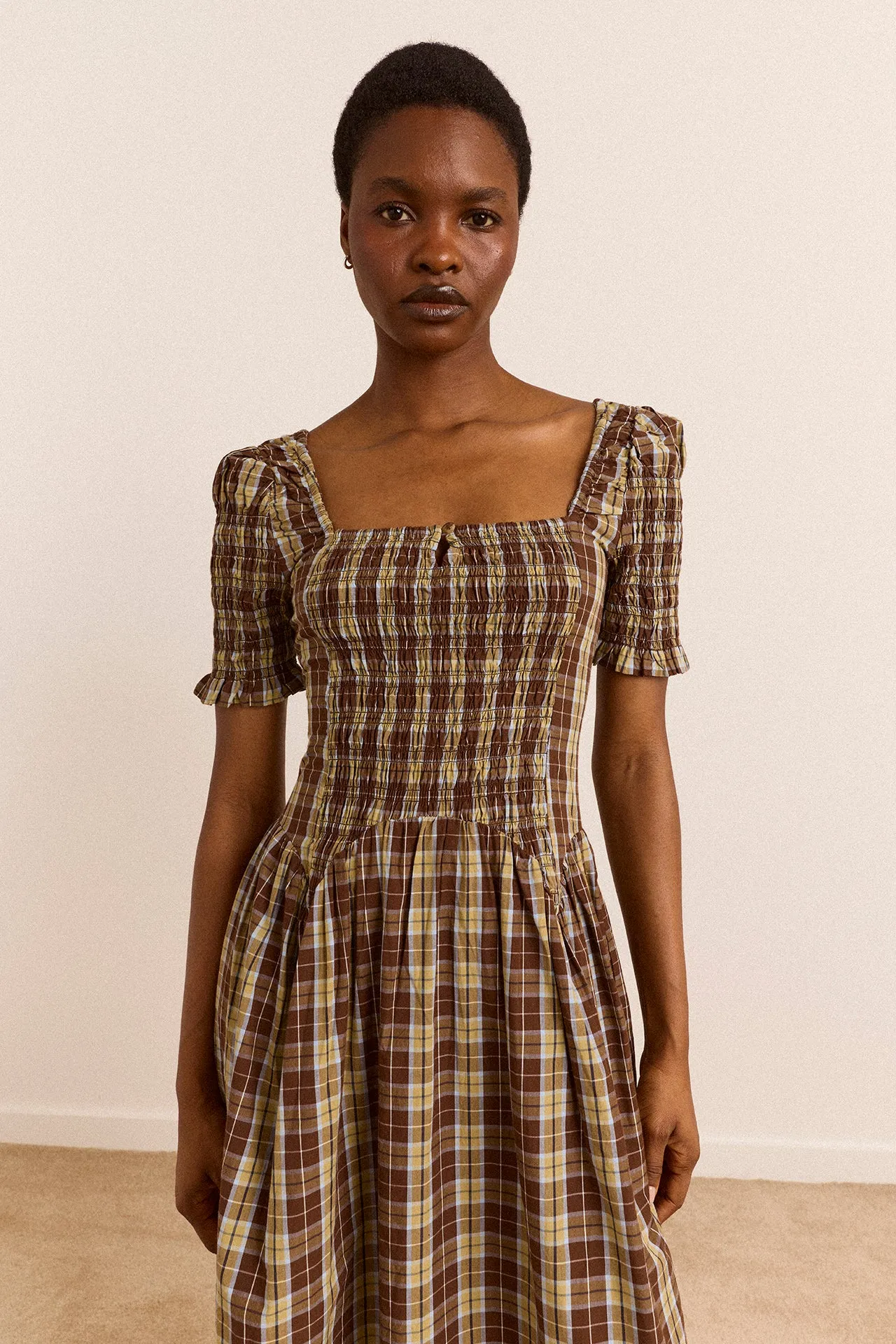 Molly Midi Dress - Cocoa Check sold by Damson Madder product image thumbnail 4