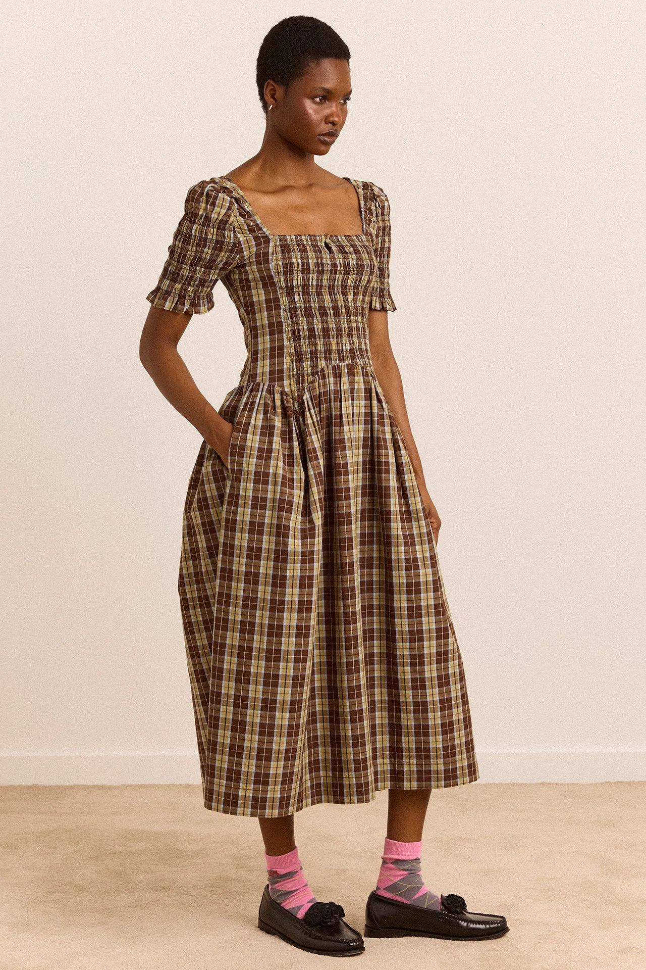 Molly Midi Dress - Cocoa Check sold by Damson Madder product image thumbnail 2