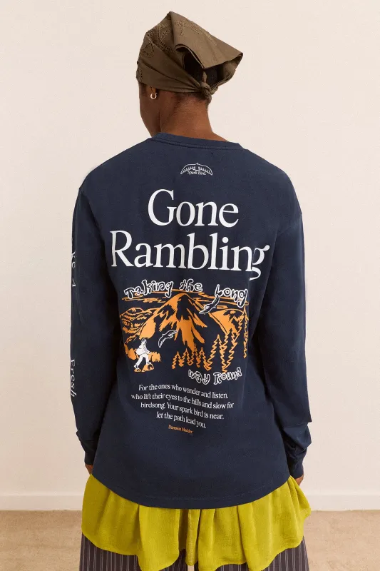 Gone Rambling Long Sleeve Graphic Tee - Blue made by Damson Madder