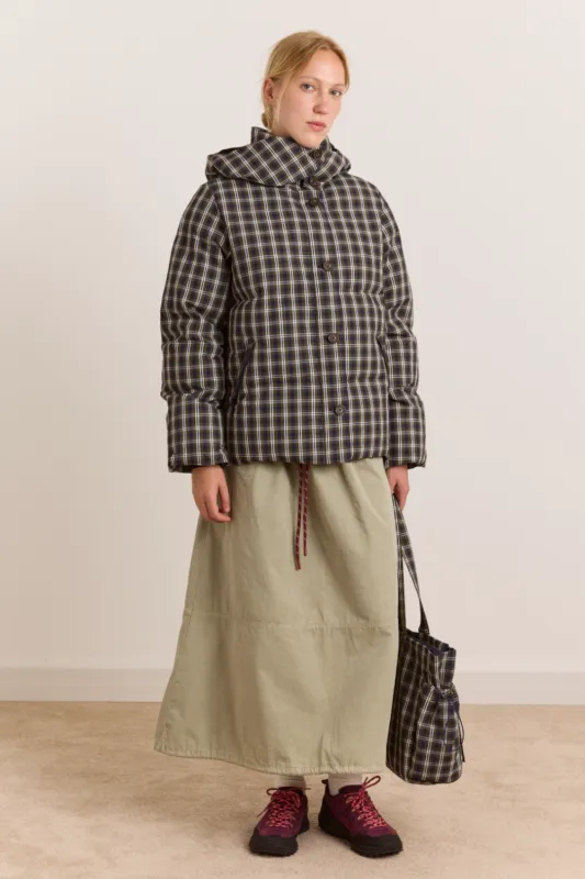 Pearl Hooded Puffer - Navy & Green Check made by Damson Madder