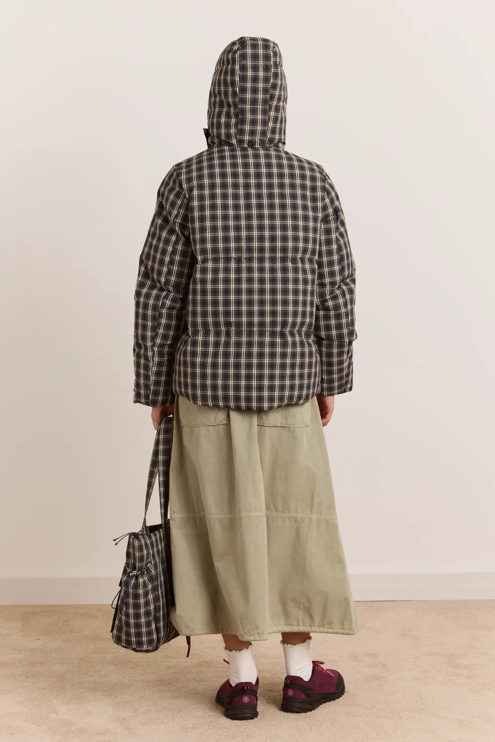 Pearl Hooded Puffer - Navy & Green Check sold by Damson Madder product image thumbnail 5