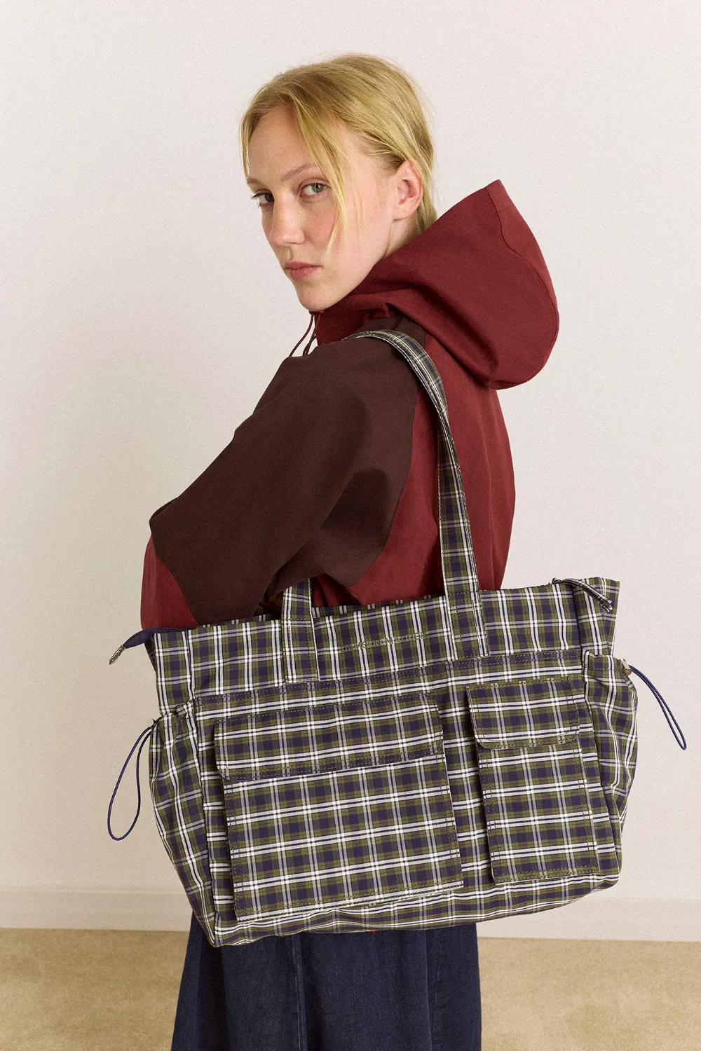Eliza Bag - Navy Green Check sold by Damson Madder