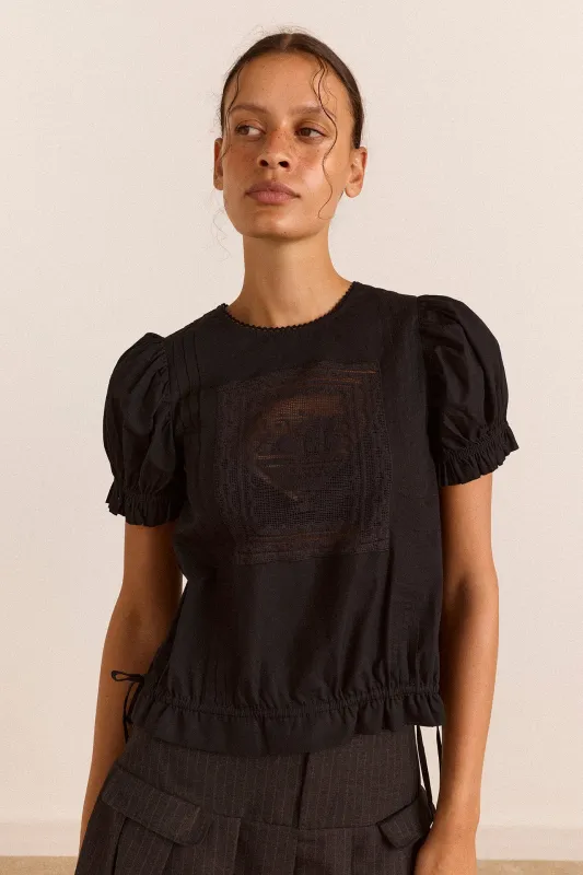 Mabel Lace Insert Blouse - Black made by Damson Madder