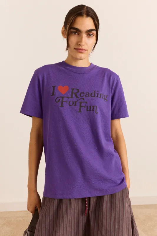Reading For Fun Relaxed Dad Tee - Purple made by Damson Madder