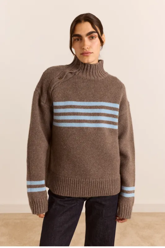 Tallulah High Neck Lambswool Jumper - Brown/Blue made by Damson Madder