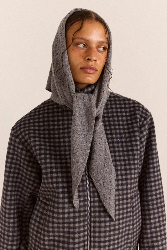 Lightweight Wool Pointelle Triangle Scarf - Grey Marl made by Damson Madder