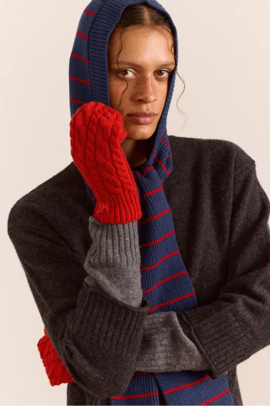 Cashmere / Wool Blend Cable Knit Mittens - Red made by Damson Madder