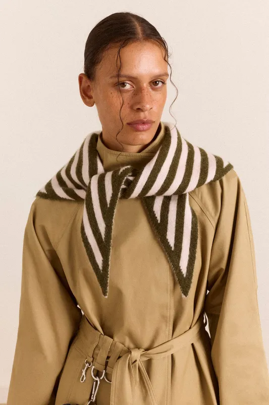 Triangle Scarf - Olive & Pink Stripe made by Damson Madder