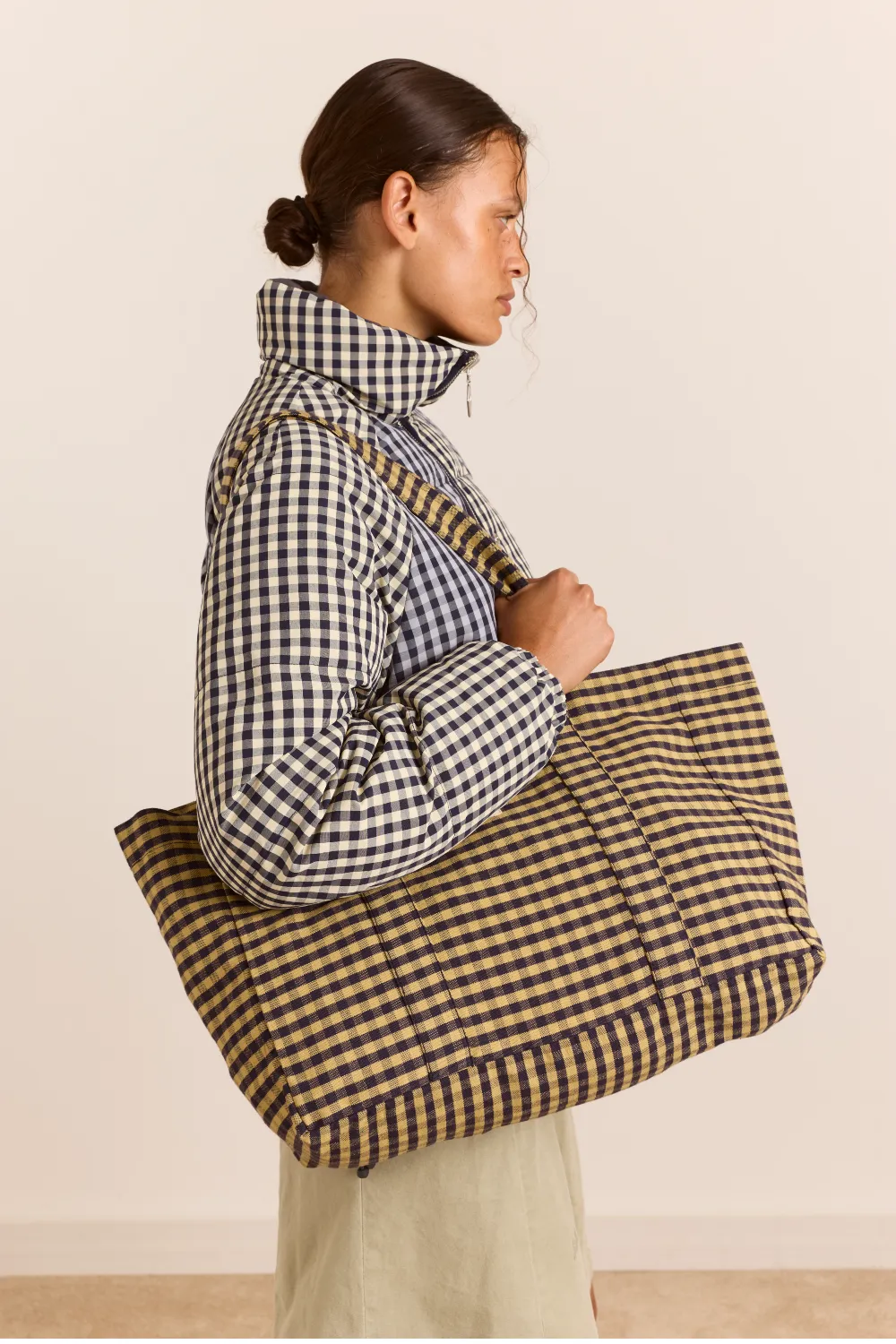 Tote Bag - Tan/Navy Gingham sold by Damson Madder product image thumbnail 2