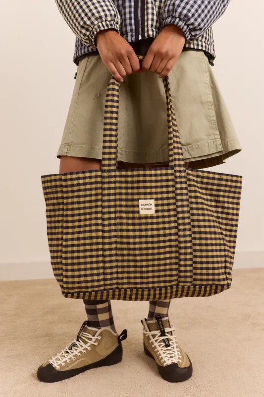 Tote Bag - Tan/Navy Gingham made by Damson Madder