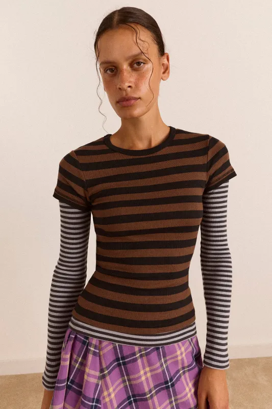 Malia Short Sleeve Over Long Sleeve - Stripe made by Damson Madder