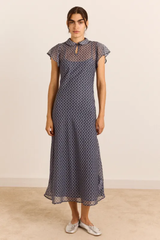 Hudson Midi Dress - Blue Grey Gingham made by Damson Madder