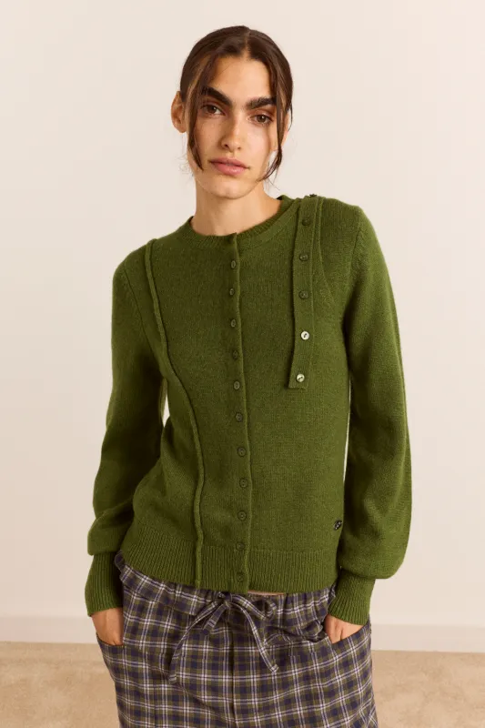Marla Wool Cashmere Blend Cardigan - Green made by Damson Madder