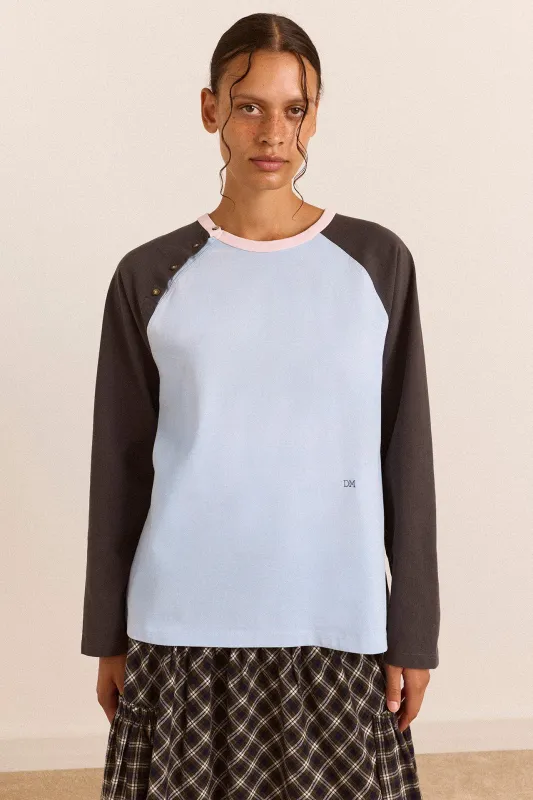 Enzo Raglan Tee - Blue/Charcoal made by Damson Madder