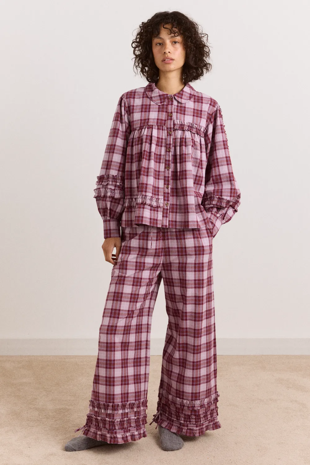 Elio Pyjama Set - Berry Lilac Check sold by Damson Madder