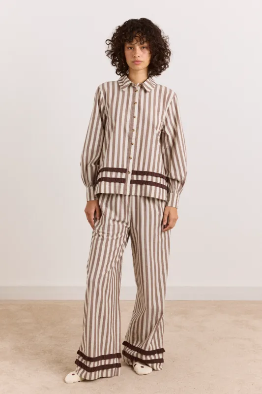 Izzy Pyjama Set - Choc Ecru Stripe made by Damson Madder
