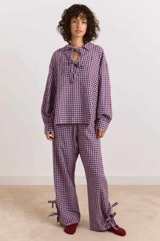Floki Flannel Pyjama Set - Red & Blue Gingham made by Damson Madder