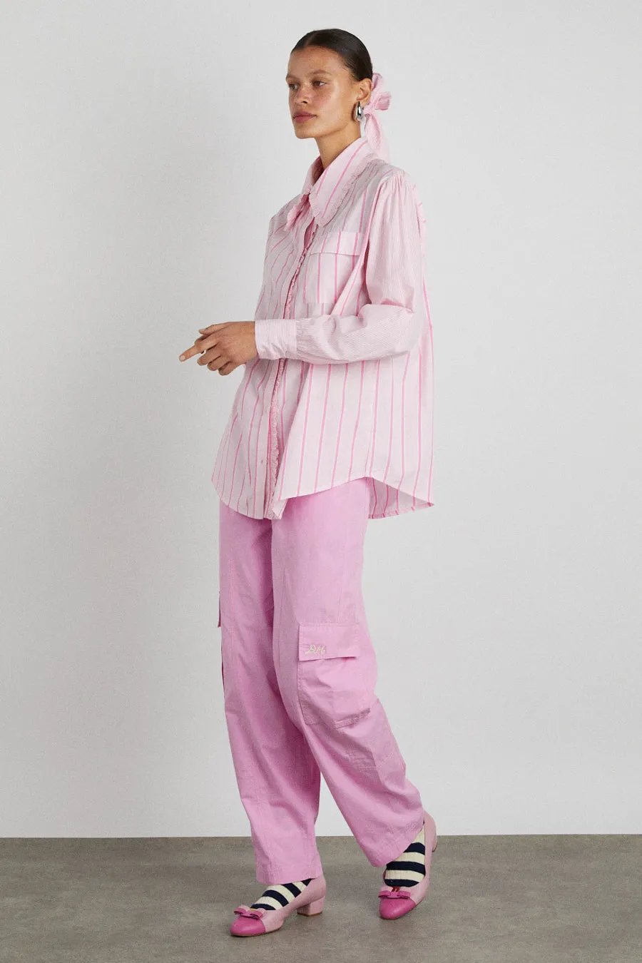 kendall ruffle shirt - pink stripe mix sold by Damson Madder product image thumbnail 4