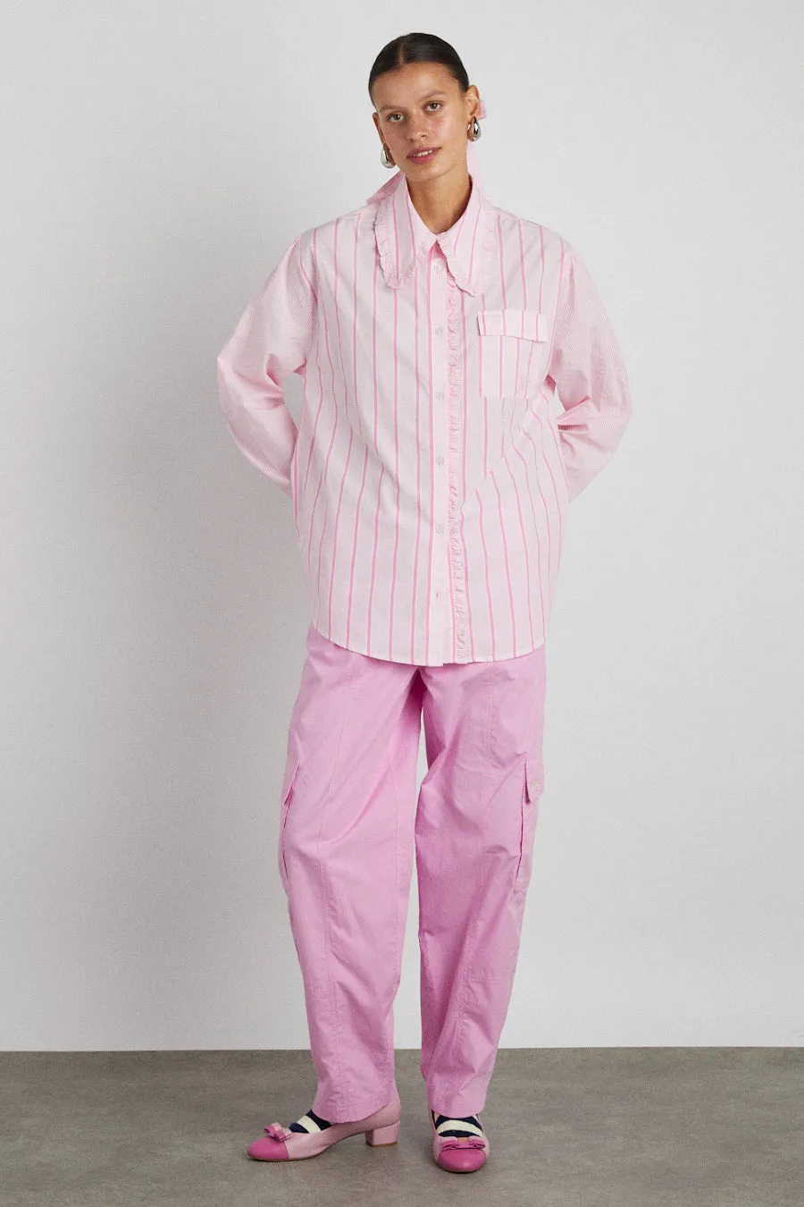 kendall ruffle shirt - pink stripe mix sold by Damson Madder product image thumbnail 2
