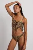 lexie shirred tie front bikini top - leopard sold by Damson Madder