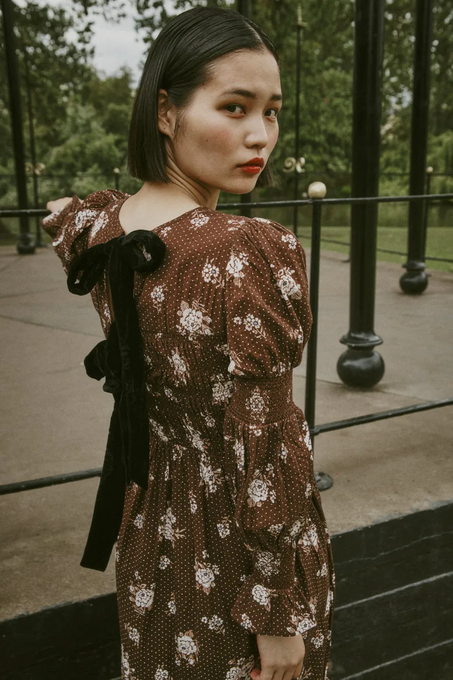 ruby shirred midi dress - floral sold by Damson Madder product image thumbnail 2