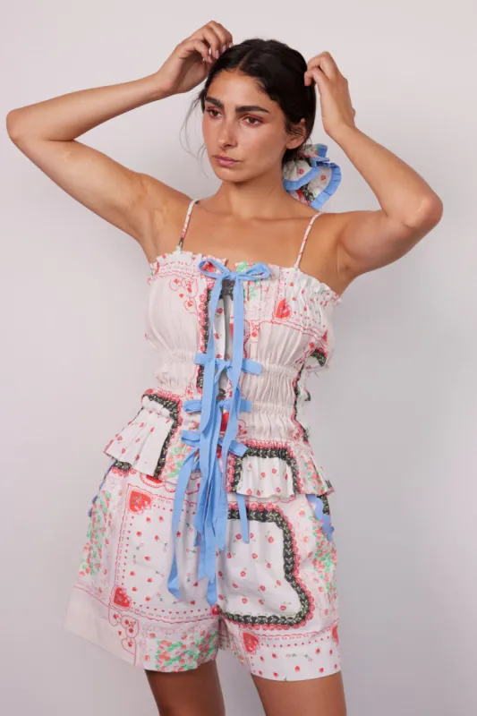 suki ruched top - hanky hearts print sold by Damson Madder