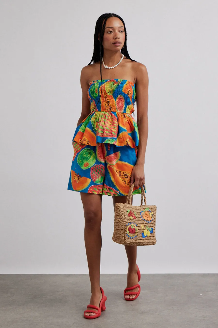 pull on shorts - papaya print sold by Damson Madder