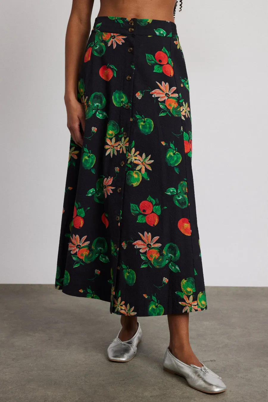 lowrie button through midi skirt - apple print sold by Damson Madder product image thumbnail 3