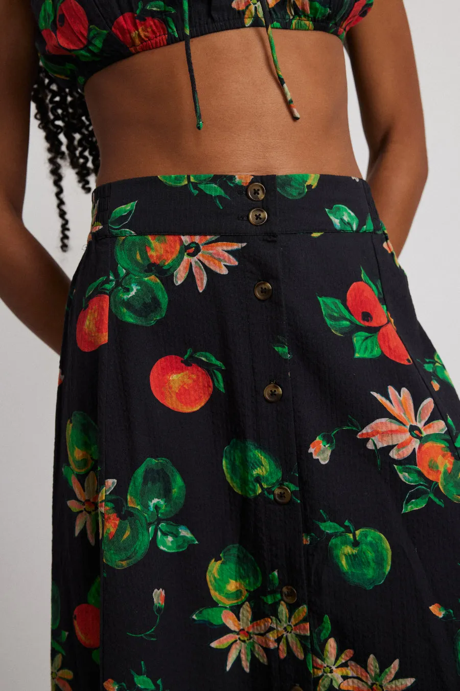 lowrie button through midi skirt - apple print sold by Damson Madder product image thumbnail 4