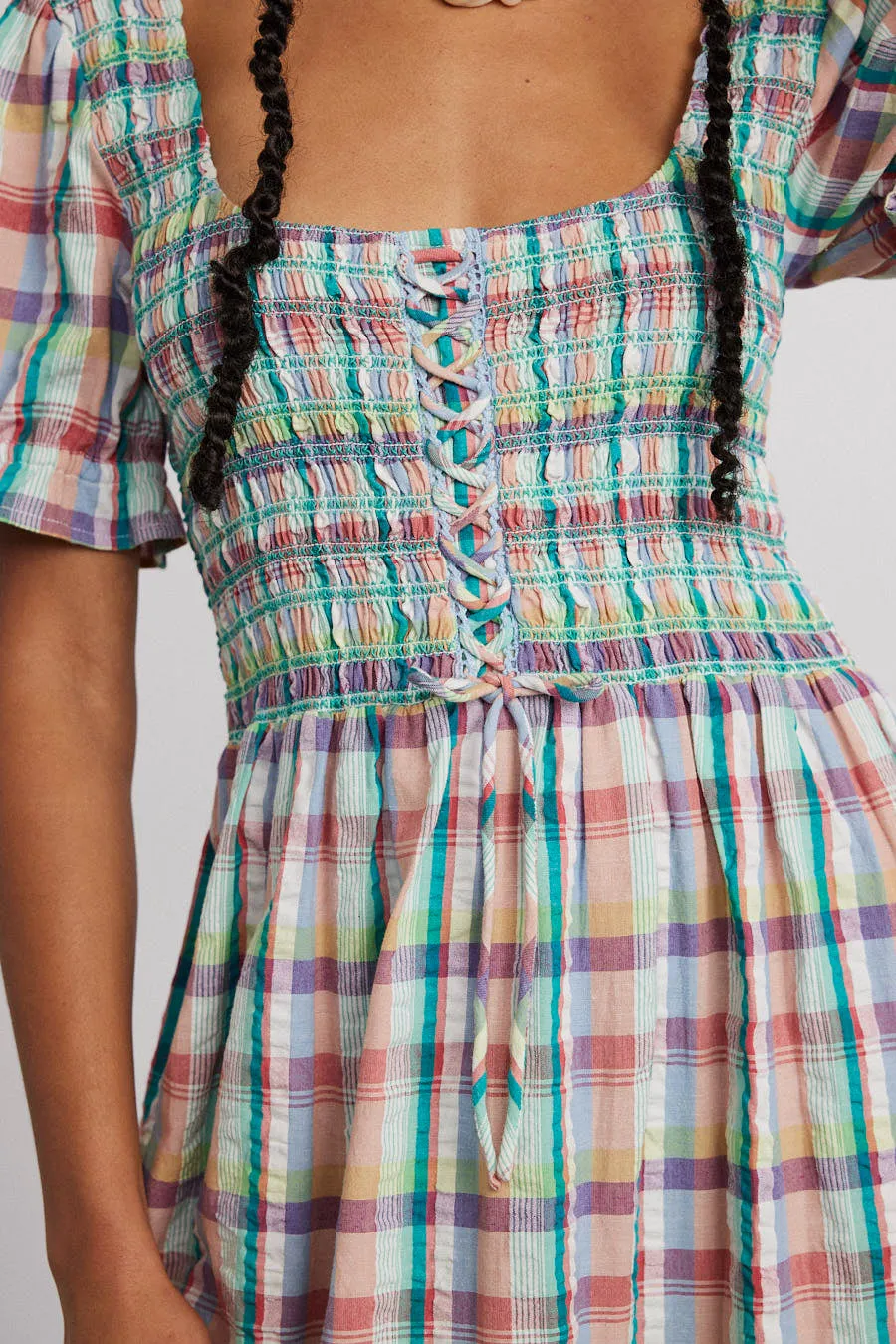 luna shirred midi dress - picnic check sold by Damson Madder product image thumbnail 5