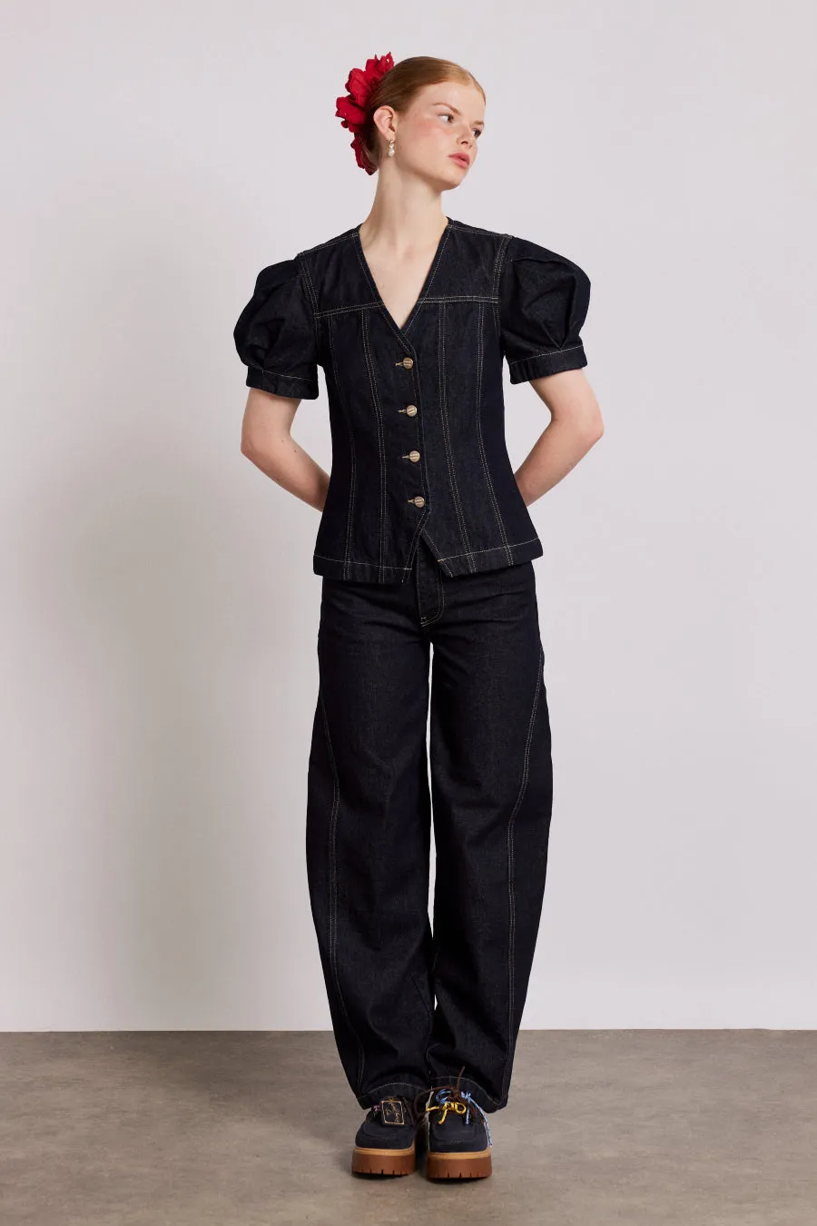 shell denim top - dark indigo sold by Damson Madder product image thumbnail 3