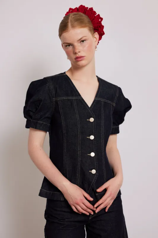 shell denim top - dark indigo sold by Damson Madder
