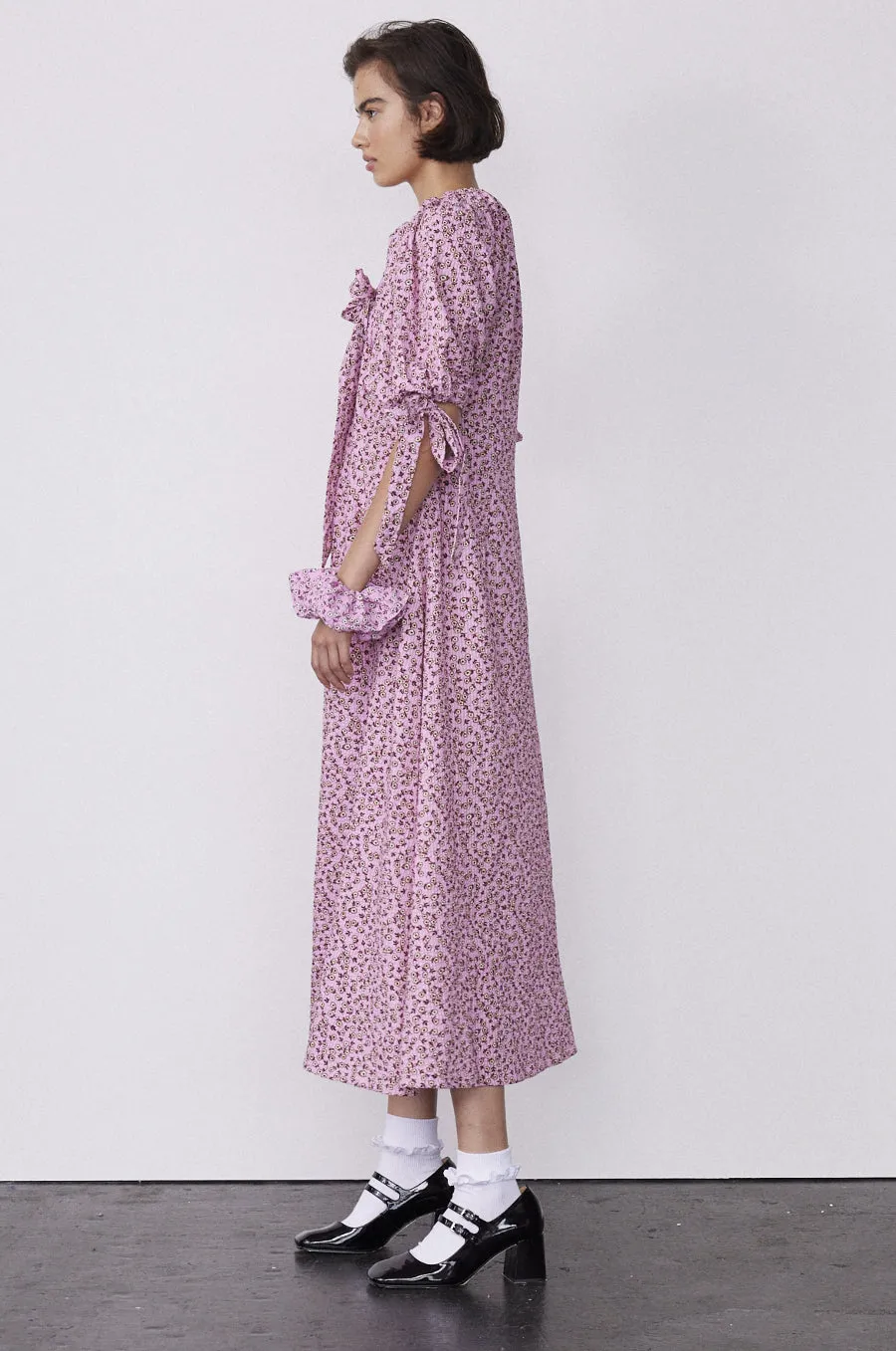 cassandra bow midi dress - pink ditsy floral sold by Damson Madder product image thumbnail 5
