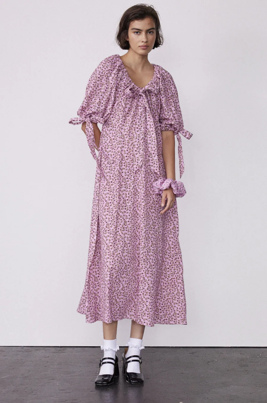 cassandra bow midi dress - pink ditsy floral sold by Damson Madder product image thumbnail 4