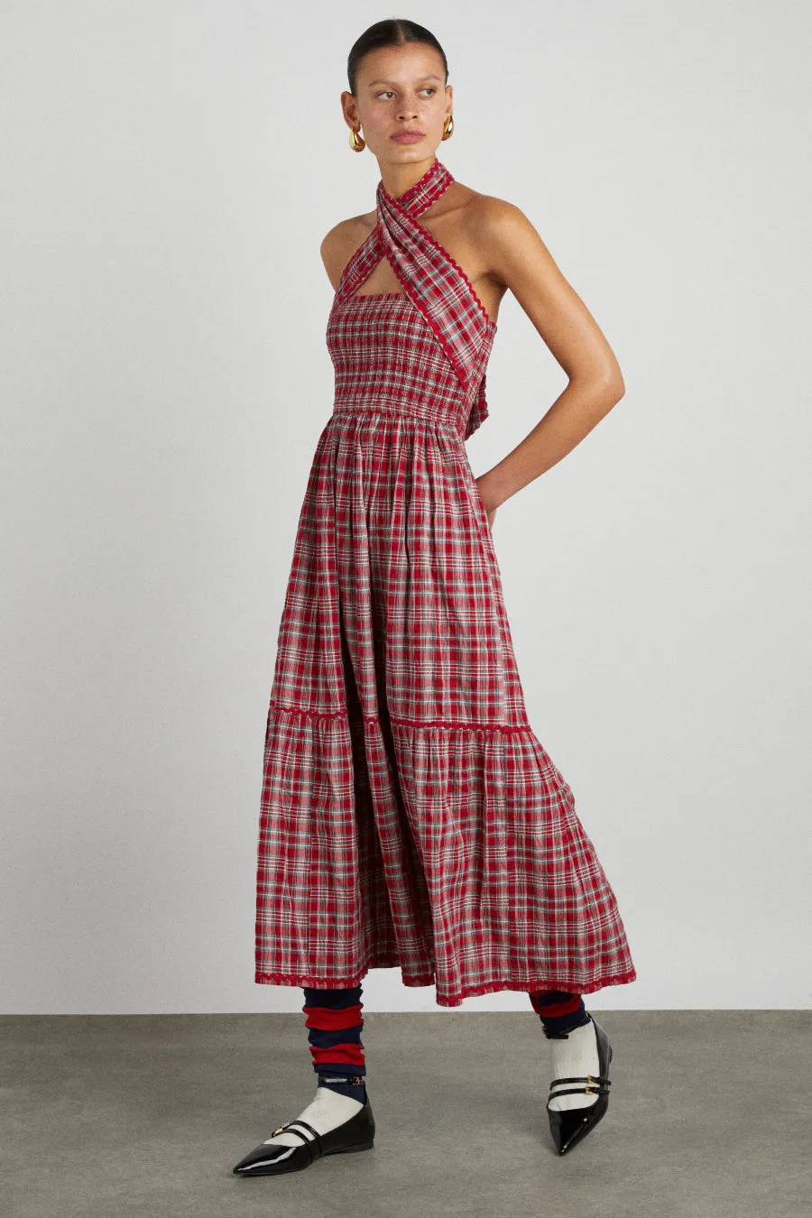 pia midi dress - red check sold by Damson Madder product image thumbnail 4