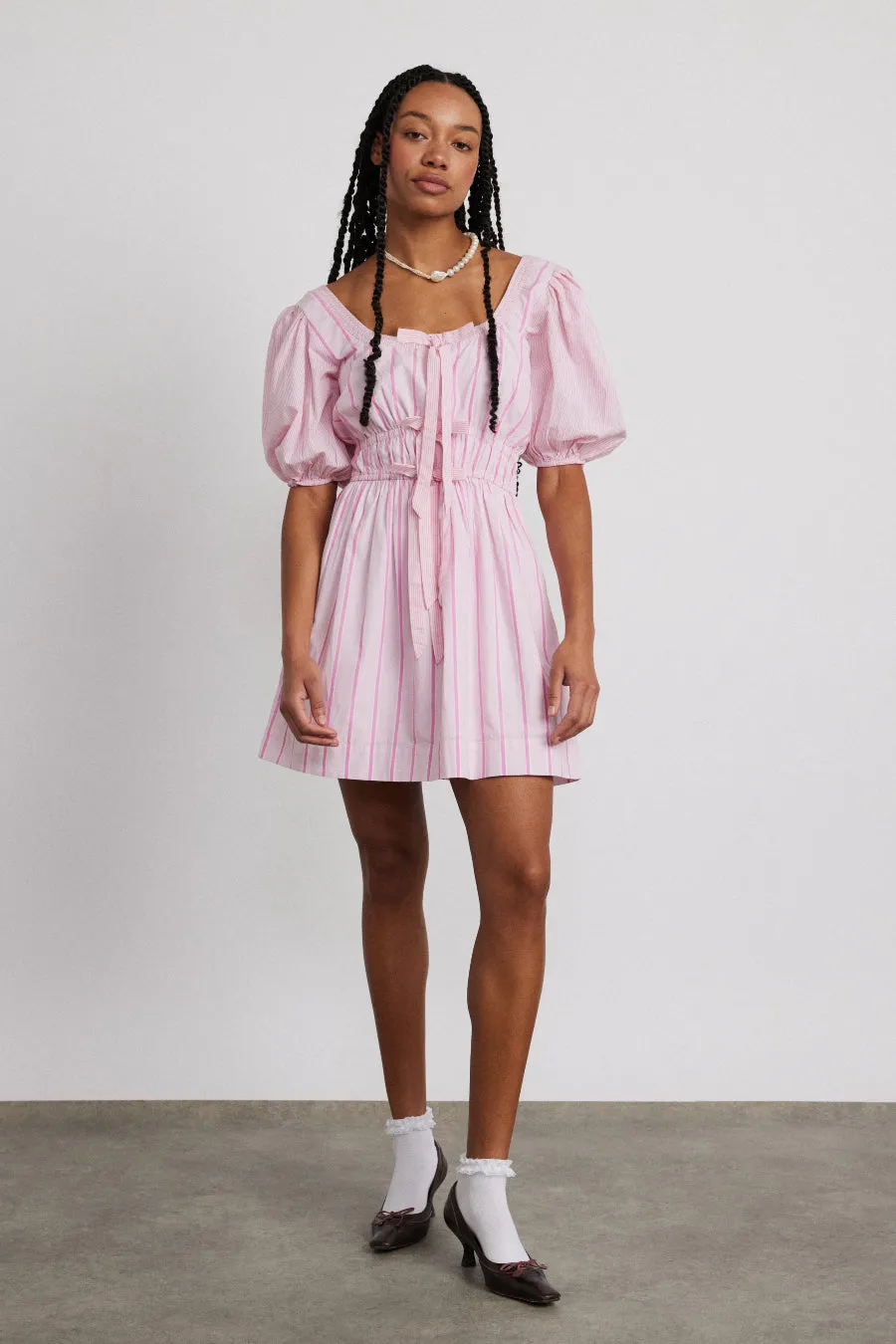 amelie mini dress - pink stripe sold by Damson Madder
