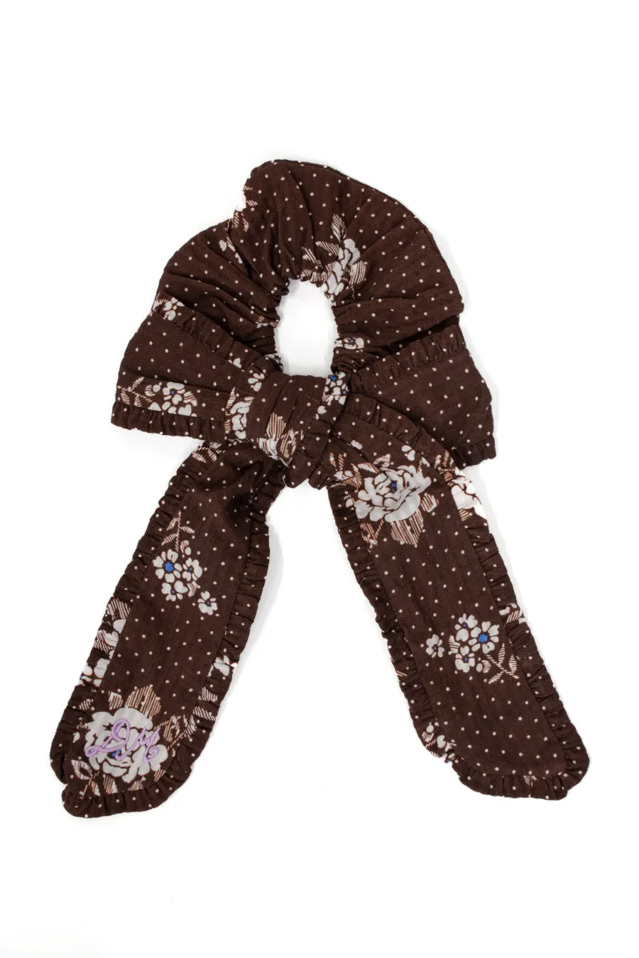 scrunchie with bow in brown floral sold by Damson Madder product image thumbnail 4