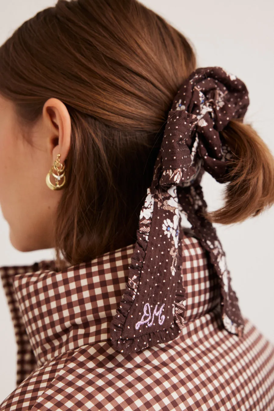 scrunchie with bow in brown floral sold by Damson Madder product image thumbnail 3