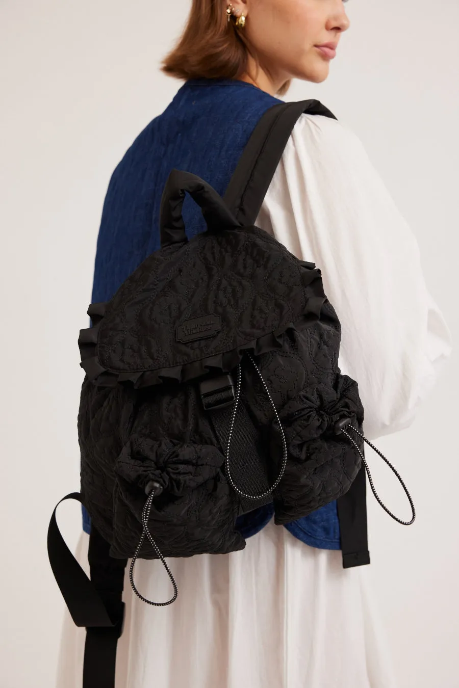 frill backpack in black floral stitch sold by Damson Madder product image thumbnail 3