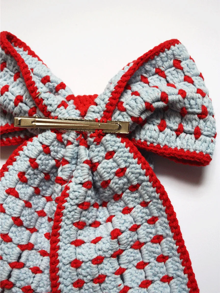 blue crochet bow - blue sold by Damson Madder product image thumbnail 4