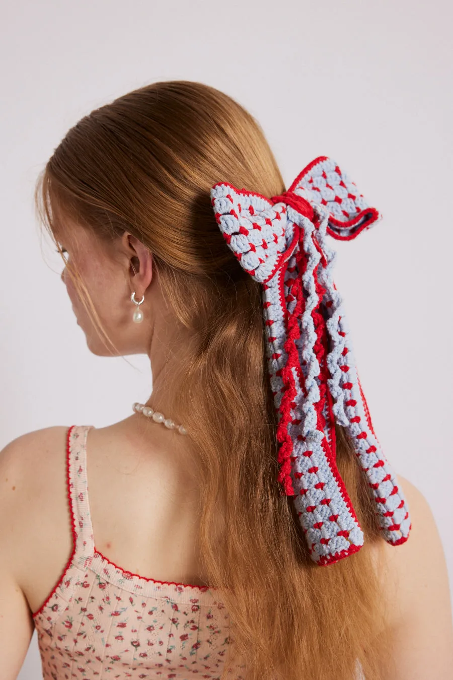 blue crochet bow - blue sold by Damson Madder product image thumbnail 2